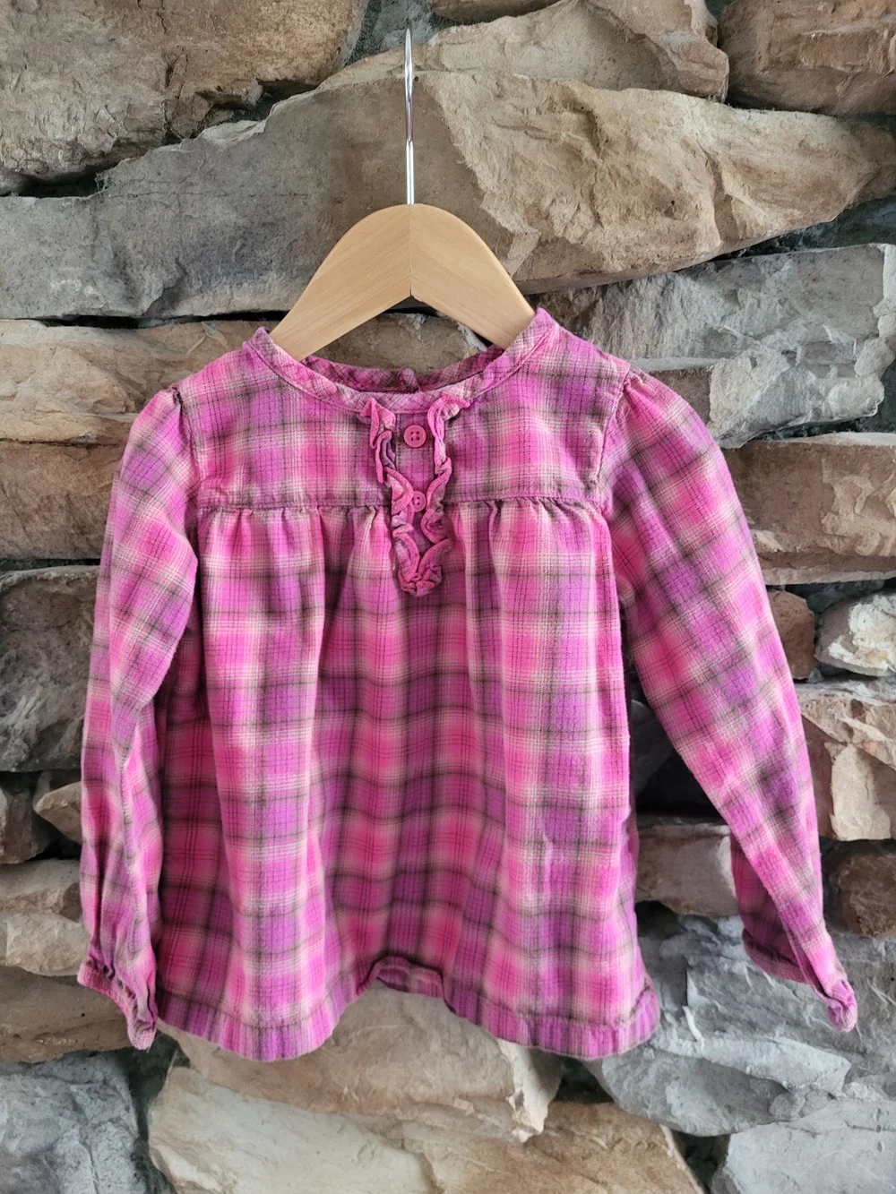 Carter's Pink Plaid Ruffle-Front Long Sleeve Top